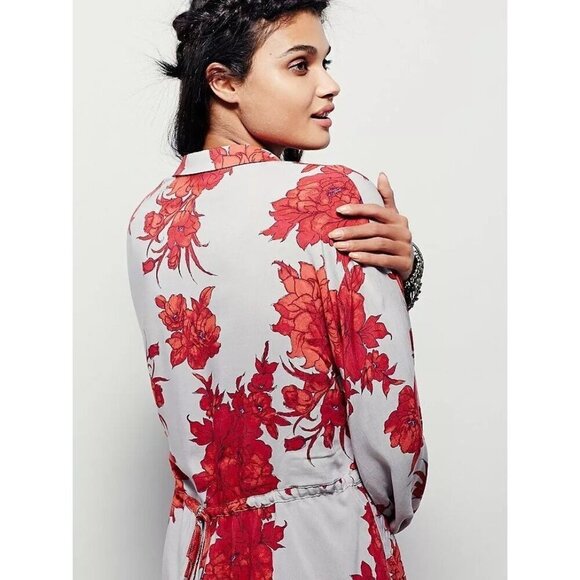 FREE PEOPLE Shake It Printed Sand Long Sleeve Mini Tunic Dress size small - Picture 3 of 9